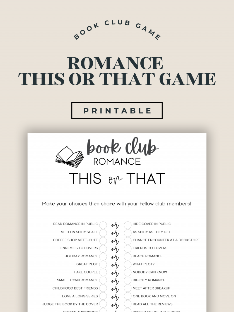 Romance This Or That Game | Book Club Game | Printable Game