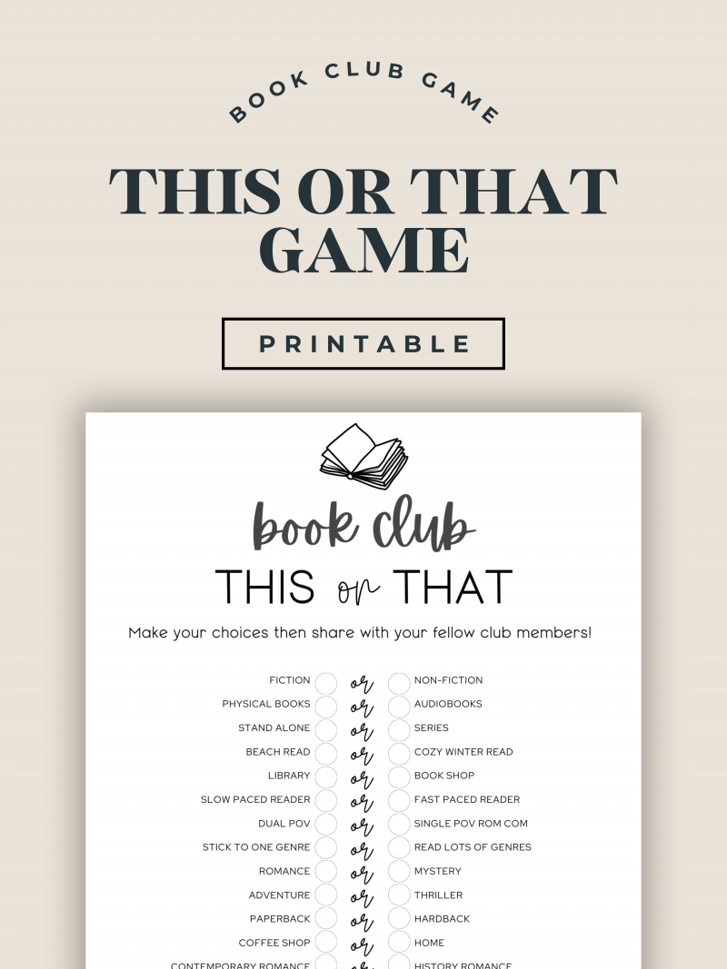 This Or That Game | Fun Book Club Game | Printable Game