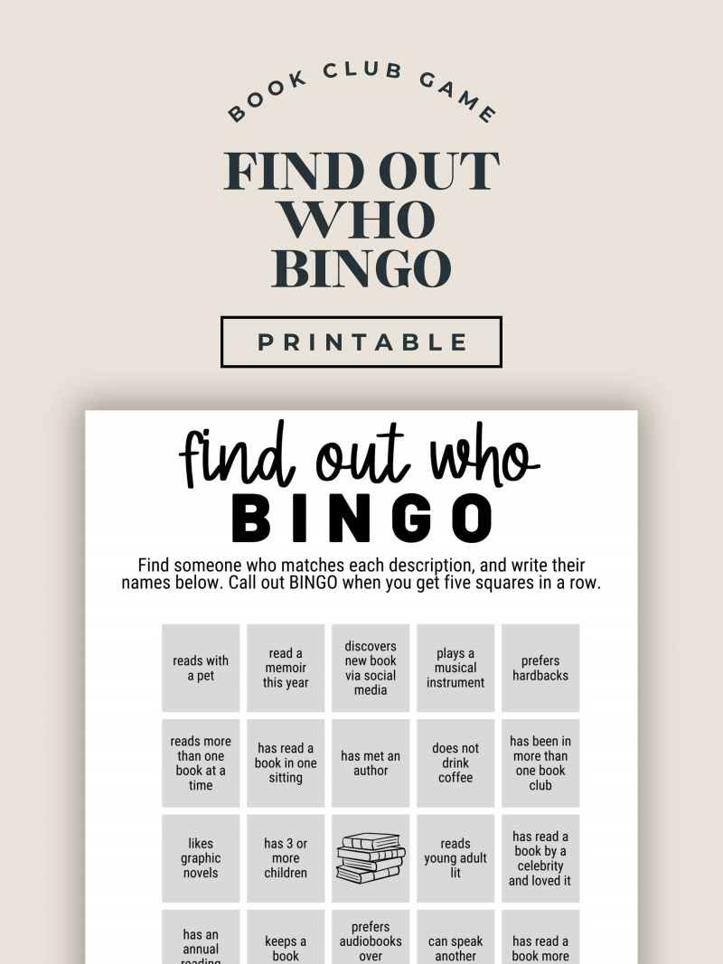 Find Out Who Bingo For Book Club Game | Printable Game